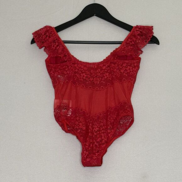 Mucci By Anthropology Bella Bodysuit Red Small Lace - Picture 3 of 9